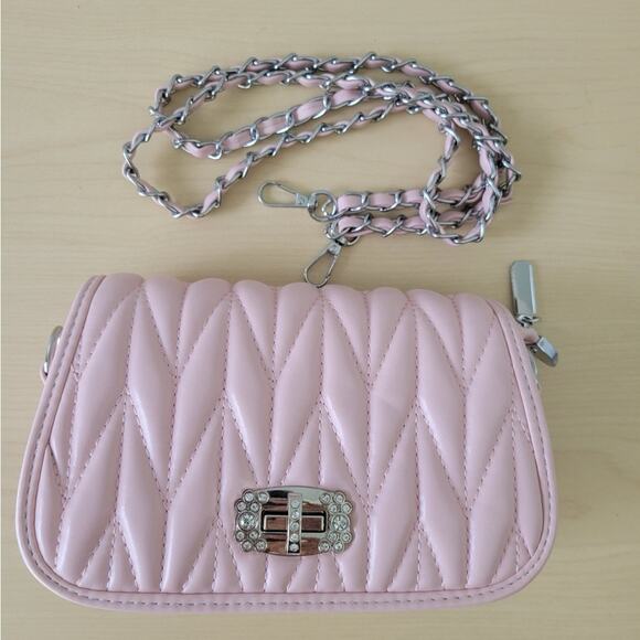Pastel Pink Quilted Clutch with Silver Chain - Picture 1 of 6
